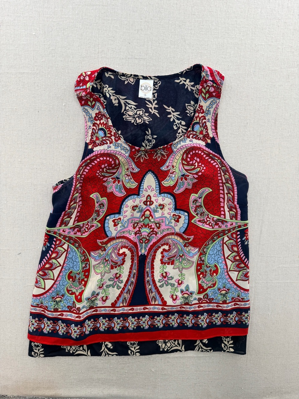 Bila Red and Navy Paisley Tank Top